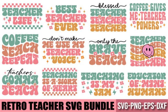 Download Retro Teacher SVG Bundle, Groovy Vintage - Bundle Collection