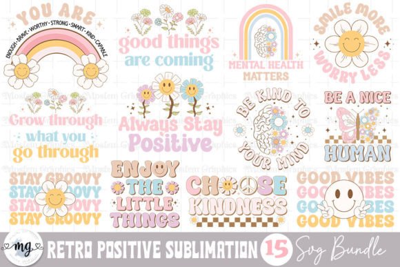 Download Retro Positive Quotes Sublimation Bundle - Bundle Collection