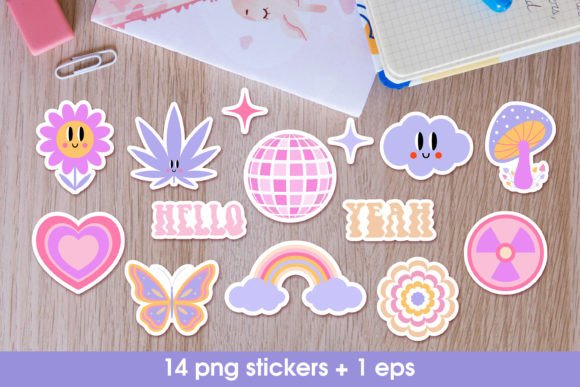 Download Retro Groovy Sticker Bundle in Y2k Style - Bundle Collection
