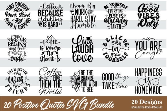 Download 20 Positive Quotes SVG Bundle Inspirati - Bundle Collection