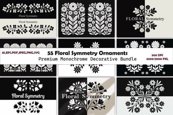 Download 55 Floral Symmetry Ornaments Bundle - Bundle Collection