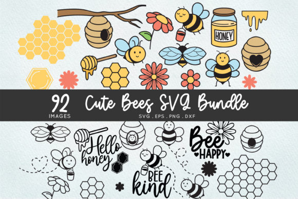 Download Cute Honey Bee Svg Bundle - Bee Clipart - Bundle Collection