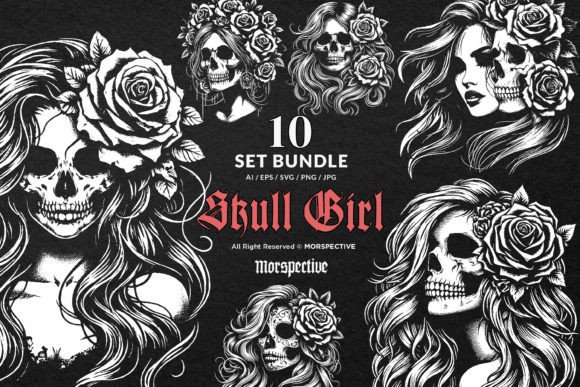 Download 10 Bundle Dark Art Skull Girl Long Hair - Bundle Collection