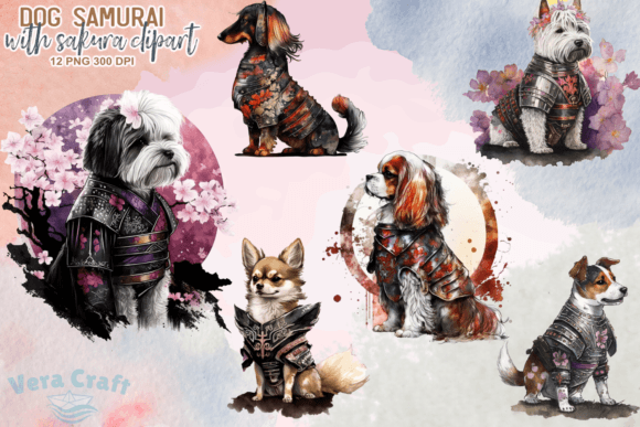 Download Dog Samurai with Sakura Blossom Clipart - Samurai Collection