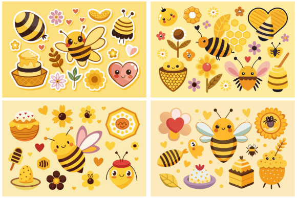 Download Cute Bee Sticker Clipart Bundle - Bundle Collection