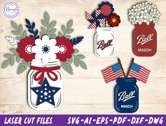 Download Patriotic Mason Jar SVG Bundle - Bundle Collection