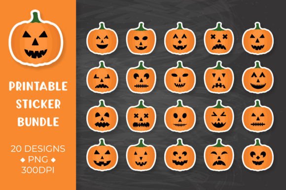 Download Halloween Sticker Bundle. Pumpkin Faces - Bundle Collection
