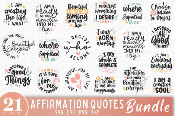 Download Affirmation Quotes SVG Bundle, Positive - Bundle Collection
