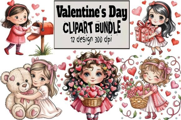 Download Valentine’s Day Girl Clipart Bundle | - Bundle Collection