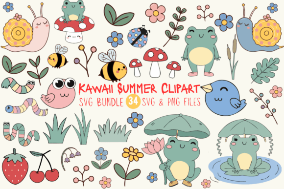 Download Kawaii Summer Clipart SVG PNG Bundle - Bundle Collection