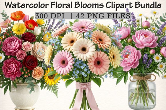 Download Watercolor Floral Blooms Clipart Bundle - Bundle Collection
