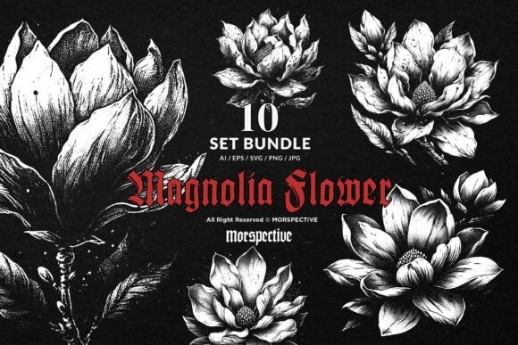 Download 10 Bundle Dark Art Magnolia Flower - Bundle Collection